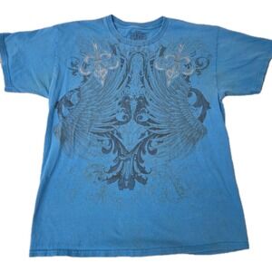 Y2K MMA Elite Honor Respect AOP Affliction Style T Shirt Size L Blue UFC